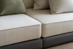 Custom banquette cushions for dining nooks & restaurants construction close-up — foam core, fabric and stitching detail