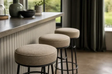 Measuring for custom bar stool cushions — dimensions taken edge to edge for an exact factory cut