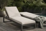 Measuring for custom outdoor chaise lounge cushions — dimensions taken edge to edge for an exact factory cut