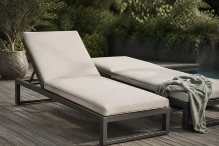 Measuring for custom outdoor chaise lounge cushions — dimensions taken edge to edge for an exact factory cut