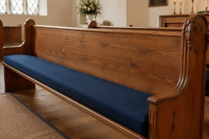 Custom church pew cushions, made to your measurements — tailored scene
