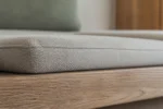 Custom church pew cushions construction close-up — foam core, fabric and stitching detail