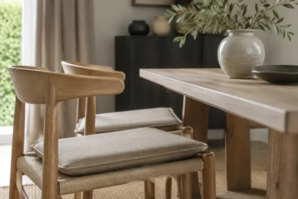 Measuring for custom dining chair cushions — dimensions taken edge to edge for an exact factory cut