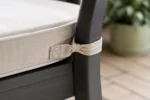 Custom dining chair cushions construction close-up — foam core, fabric and stitching detail