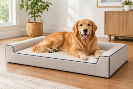 Measuring for custom dog bed cushions — dimensions taken edge to edge for an exact factory cut
