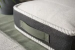 Custom floor cushions construction close-up — foam core, fabric and stitching detail
