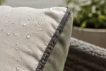 Custom replacement lawn furniture cushions construction close-up — foam core, fabric and stitching detail
