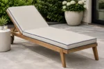 Custom lounge chair cushions construction close-up — foam core, fabric and stitching detail