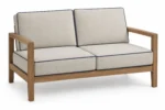 Custom loveseat cushions construction close-up — foam core, fabric and stitching detail
