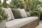 Measuring for custom outdoor bench cushions — dimensions taken edge to edge for an exact factory cut