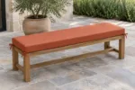 Custom outdoor bench cushions construction close-up — foam core, fabric and stitching detail