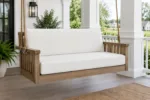 Custom porch swing cushions construction close-up — foam core, fabric and stitching detail