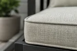 Custom replacement patio chair cushions construction close-up — foam core, fabric and stitching detail