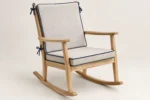 Custom rocking chair cushions construction close-up — foam core, fabric and stitching detail