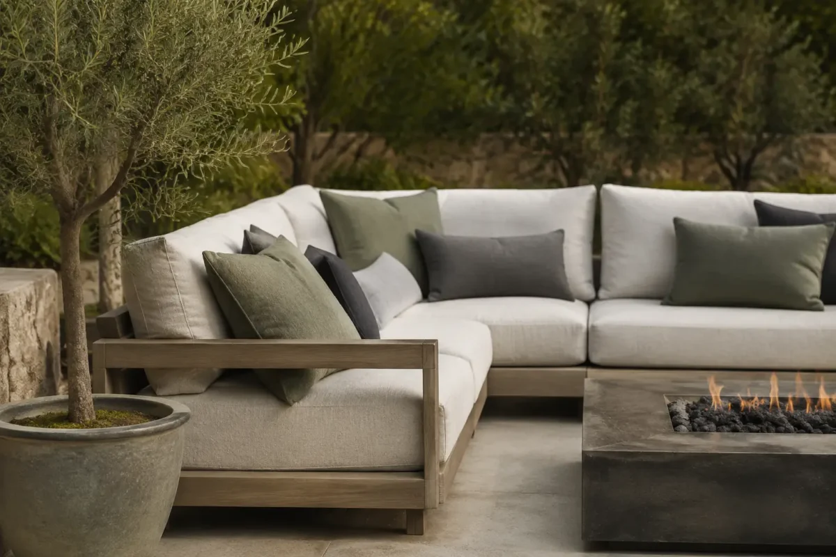 Measuring for custom outdoor sectional cushions — dimensions taken edge to edge for an exact factory cut