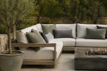 Measuring for custom outdoor sectional cushions — dimensions taken edge to edge for an exact factory cut