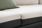 Custom outdoor sectional cushions construction close-up — foam core, fabric and stitching detail