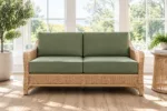 Measuring for custom replacement settee cushions — dimensions taken edge to edge for an exact factory cut