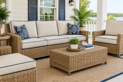Custom wicker chair cushions, made to your measurements — tailored scene