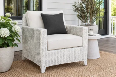 Measuring for custom wicker chair cushions — dimensions taken edge to edge for an exact factory cut