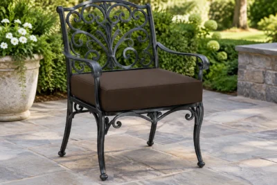 Custom wrought iron chair cushions, made to your measurements — tailored scene