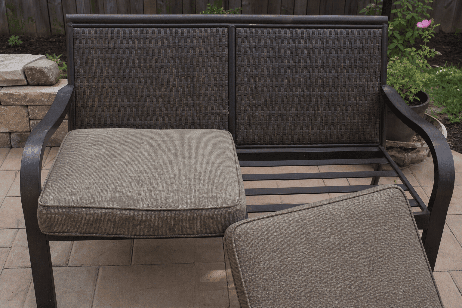 24 x 24 outdoor cushions — per-seat square replacement pads for outdoor loveseats
