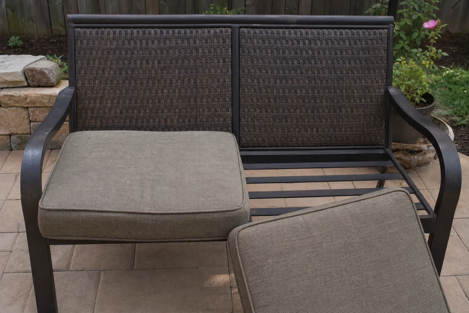 24 x 24 outdoor cushions — per-seat square replacement pads for outdoor loveseats