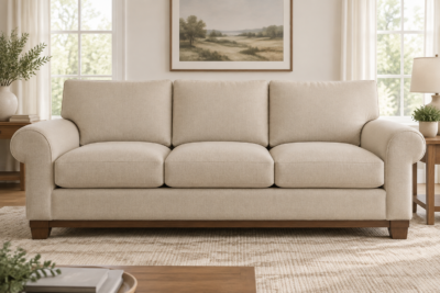 Ashley Stupendous sofa with oatmeal greige replacement cushions on the seat deck