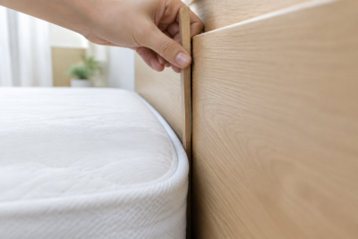 How to measure for a bed gap filler: slip a ruler into the mattress-to-headboard gap and read where it binds