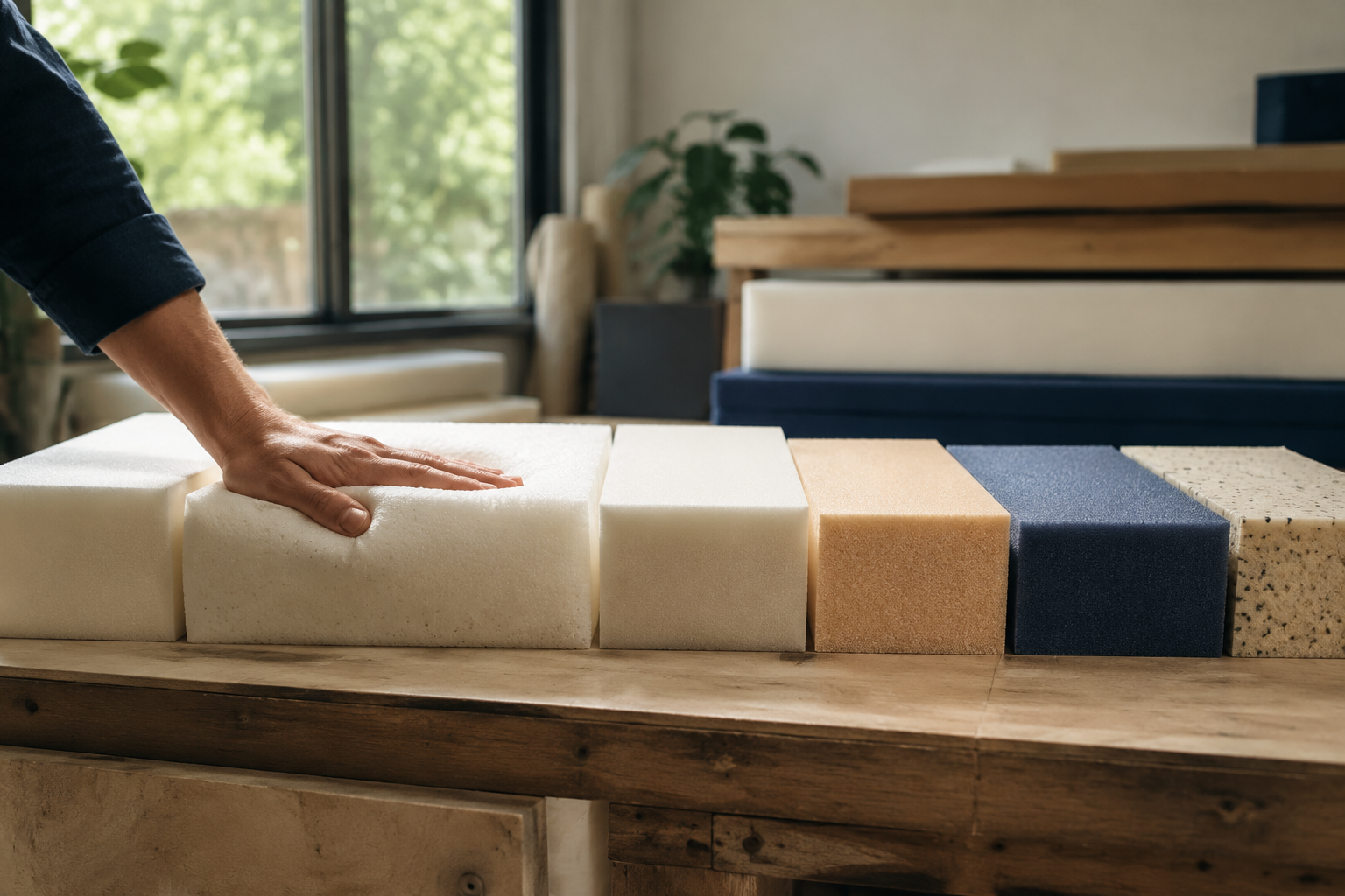 Measuring an old couch cushion foam core before ordering a cut-to-size replacement