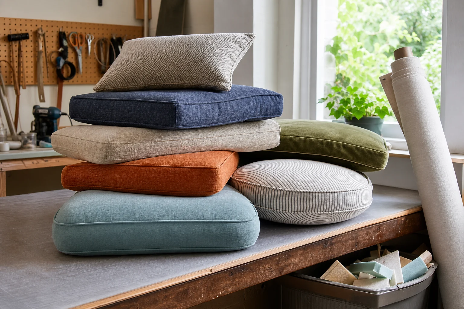 Custom cushions built from your shape — cushions cut and sewn to your measurements