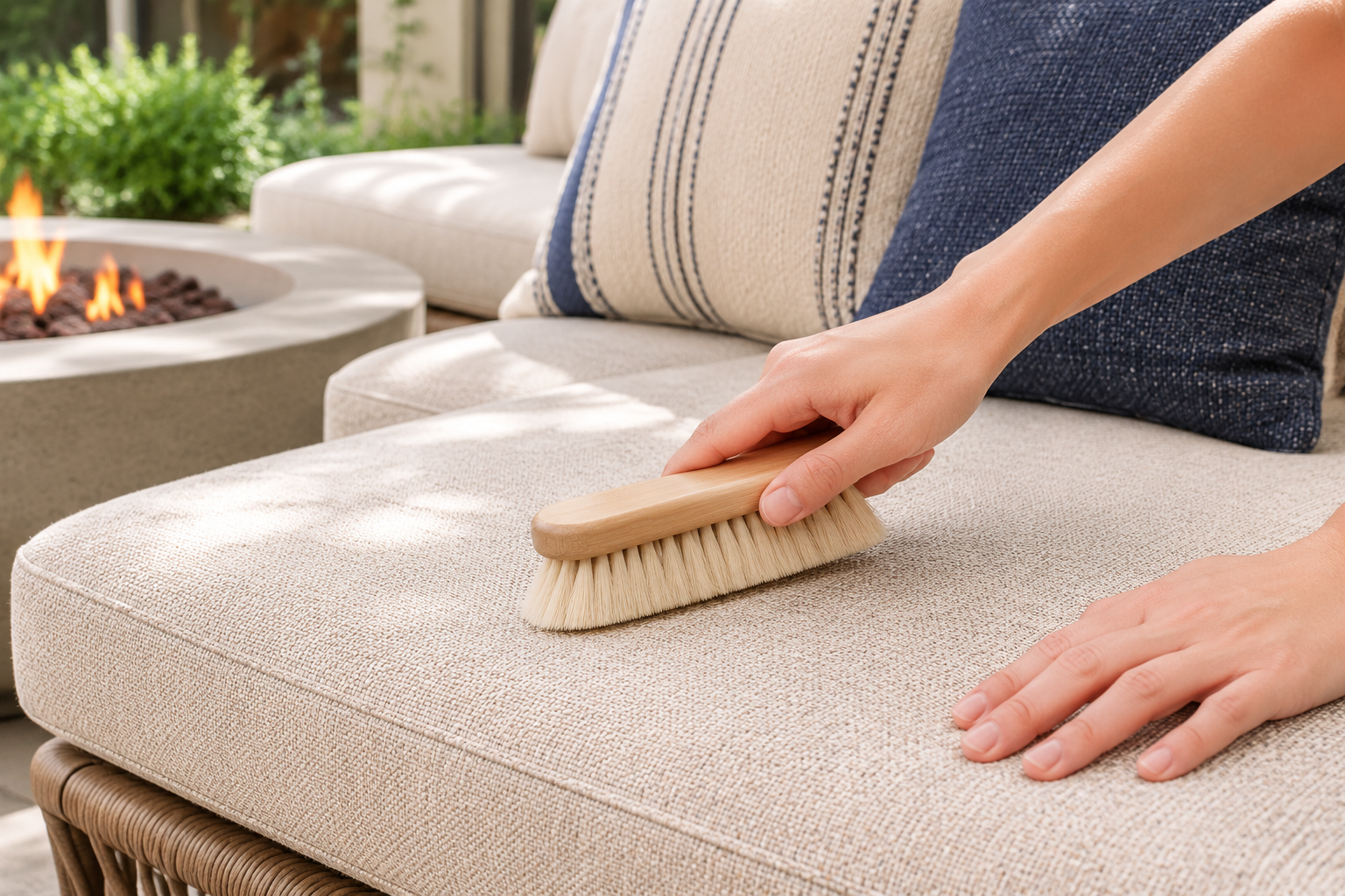 Fire pit cushion care — heat, fade and ash exposure ranked for fireside seating fabrics