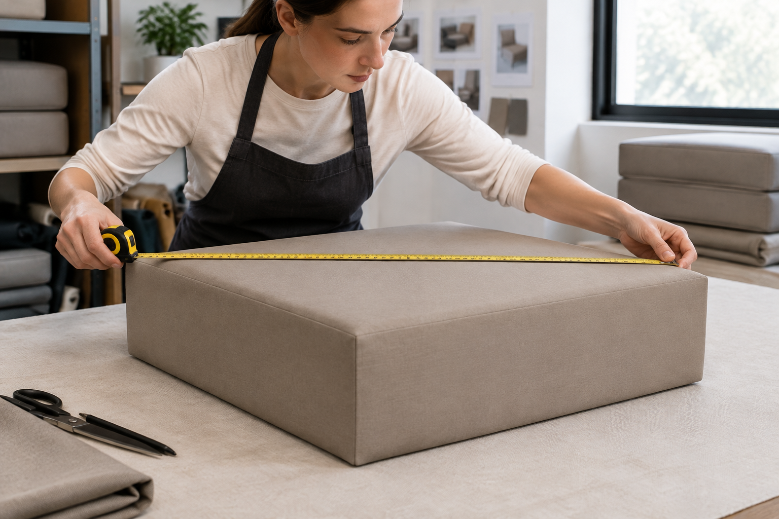 Sagging couch cushion with dished foam core that needs replacement