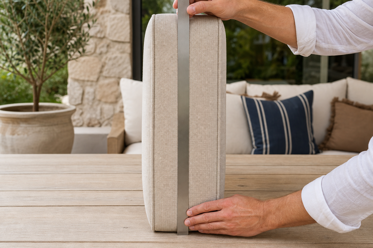 Measuring a couch cushion core seam to seam for a cut-to-size replacement