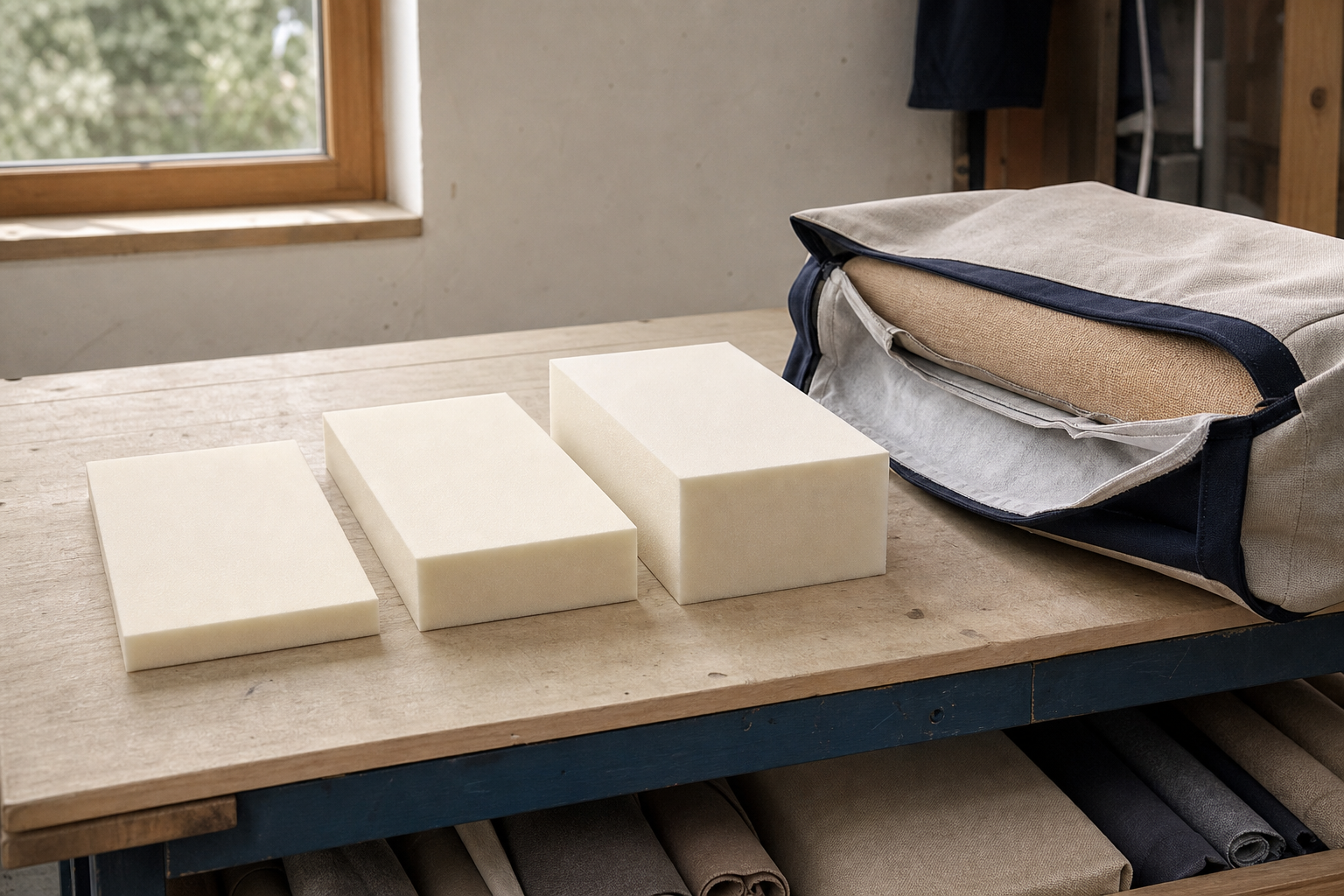 Choosing replacement foam: density first, then thickness, then firmness — the decision order that sets the price