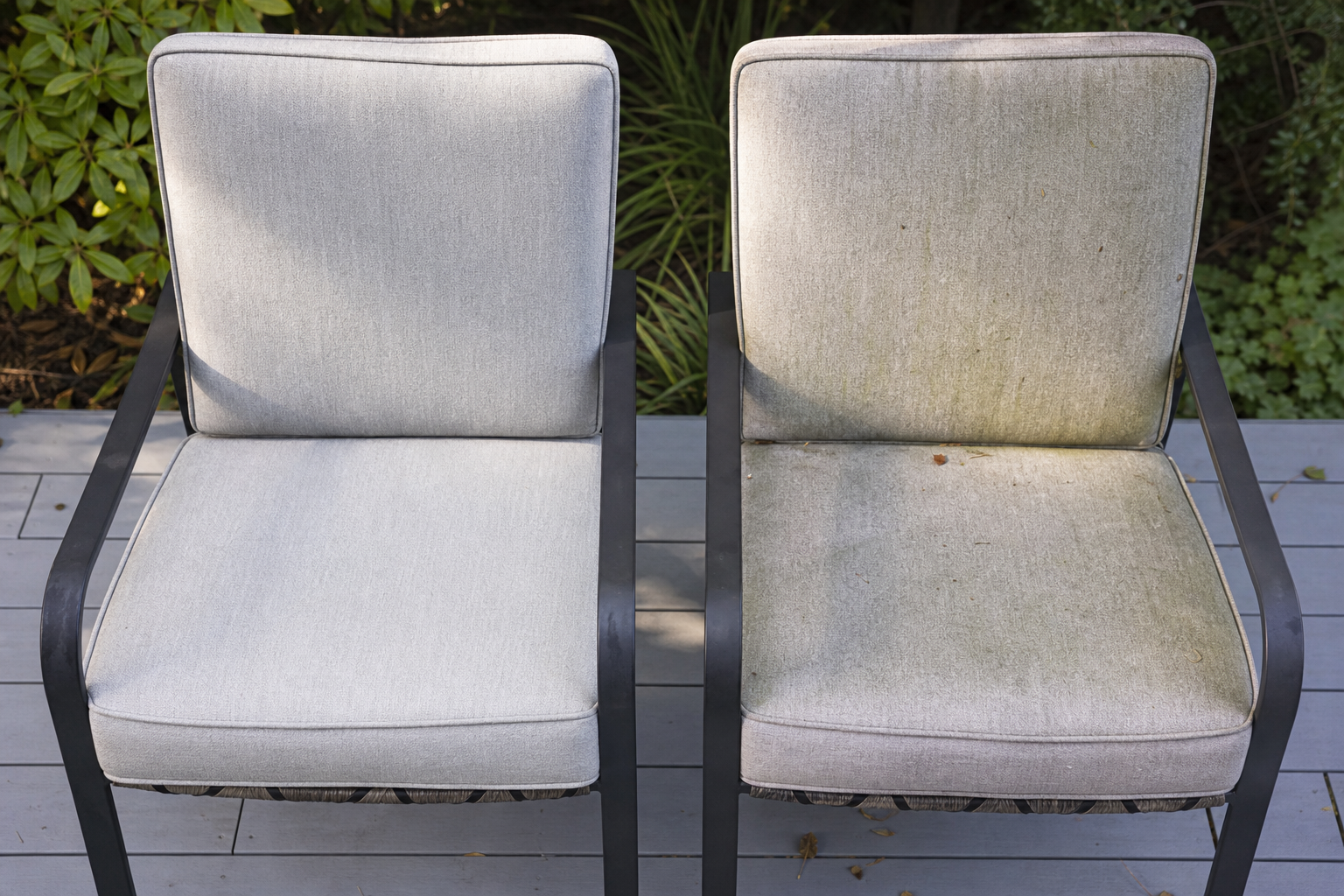 Sunbrella versus regular outdoor fabric comparison chart — fade life, water and cost per tier for ottoman cushions
