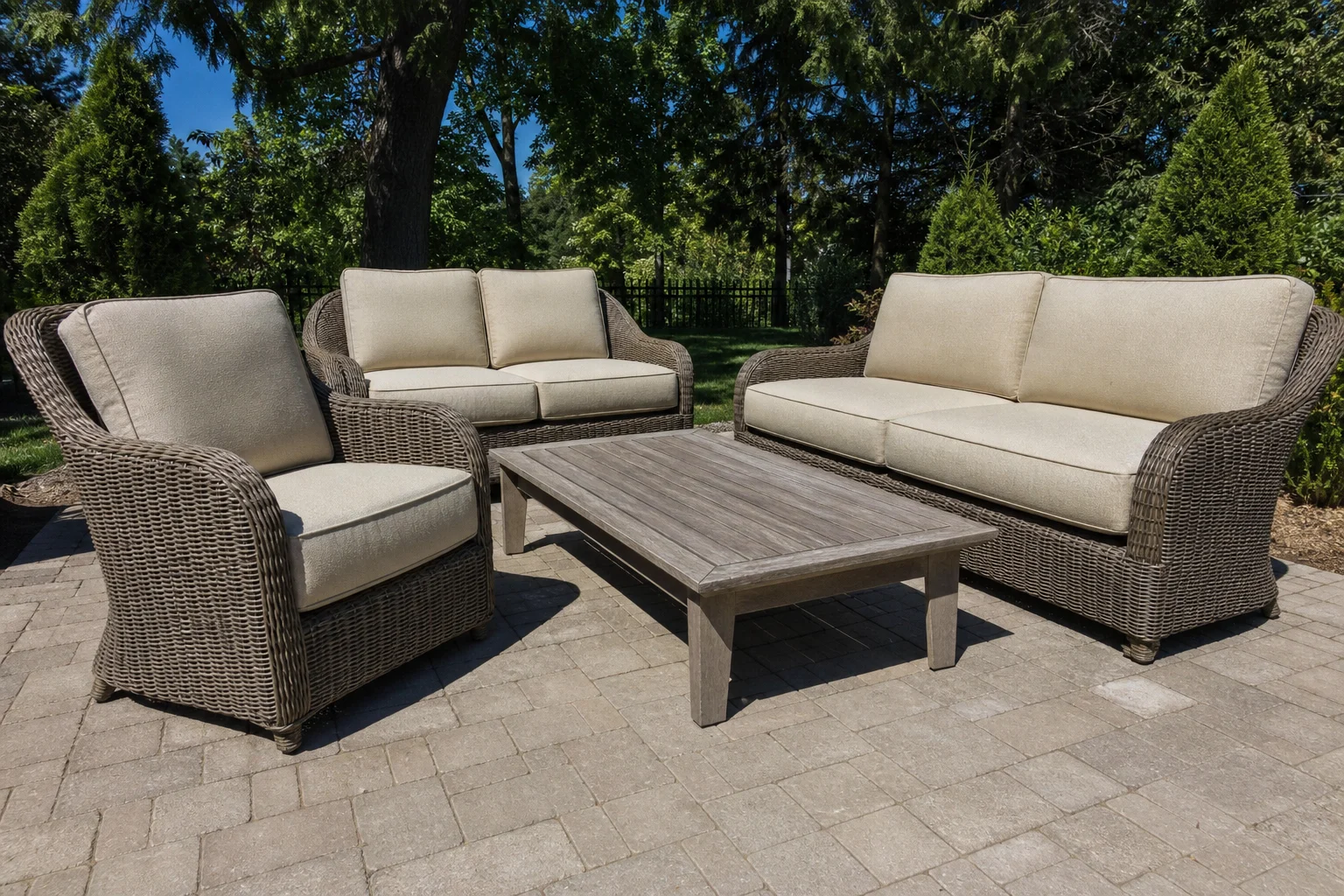 Hampton Bay Kampar replacement cushions — roomy conversation set, cut to OEM series dimensions