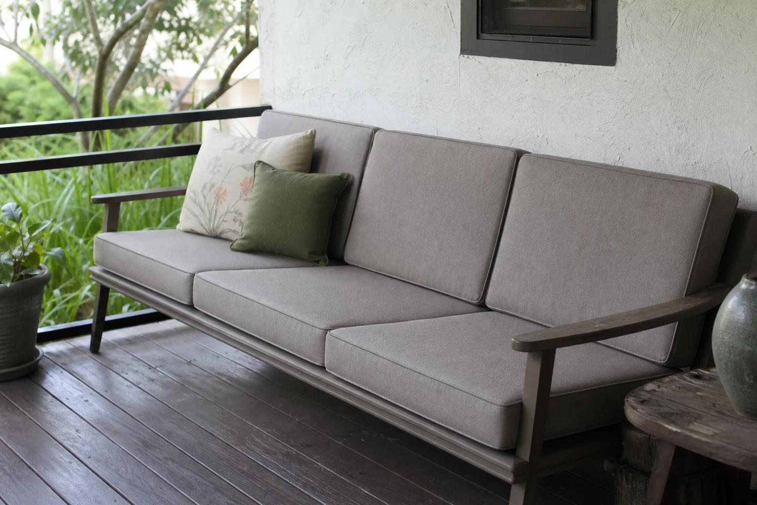 Hampton Bay Melbourne replacement cushions — slim-profile deep seating, cut to OEM series dimensions