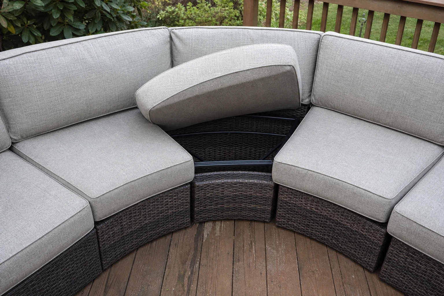 Hampton Bay Mill Valley replacement cushions — modular sectional with curved corner, cut to OEM series dimensions