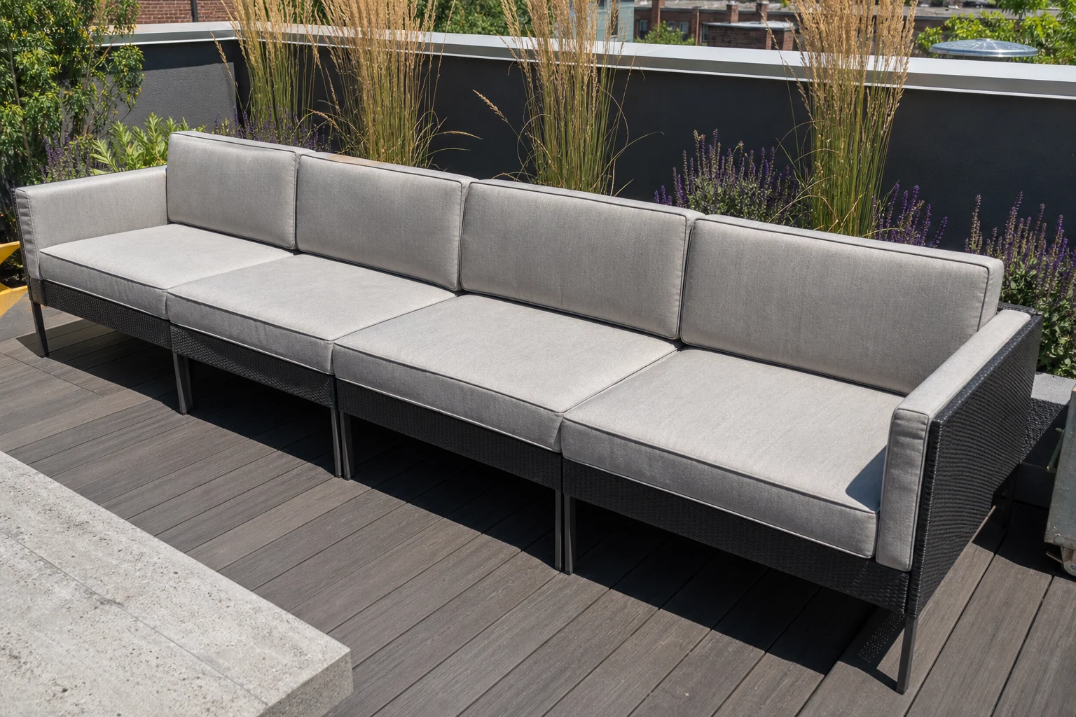 Hampton Bay Riley replacement cushions — slim-profile modular sectional, cut to OEM series dimensions
