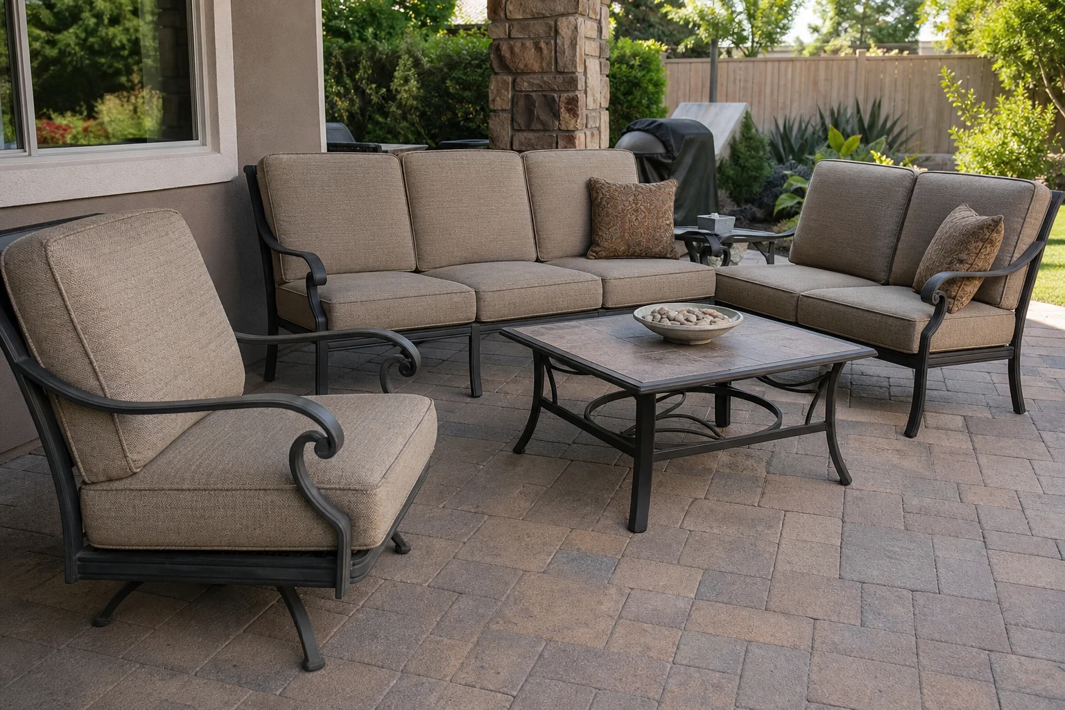 Hampton Bay Woodbury replacement cushions — roomy deep seating, cut to OEM series dimensions