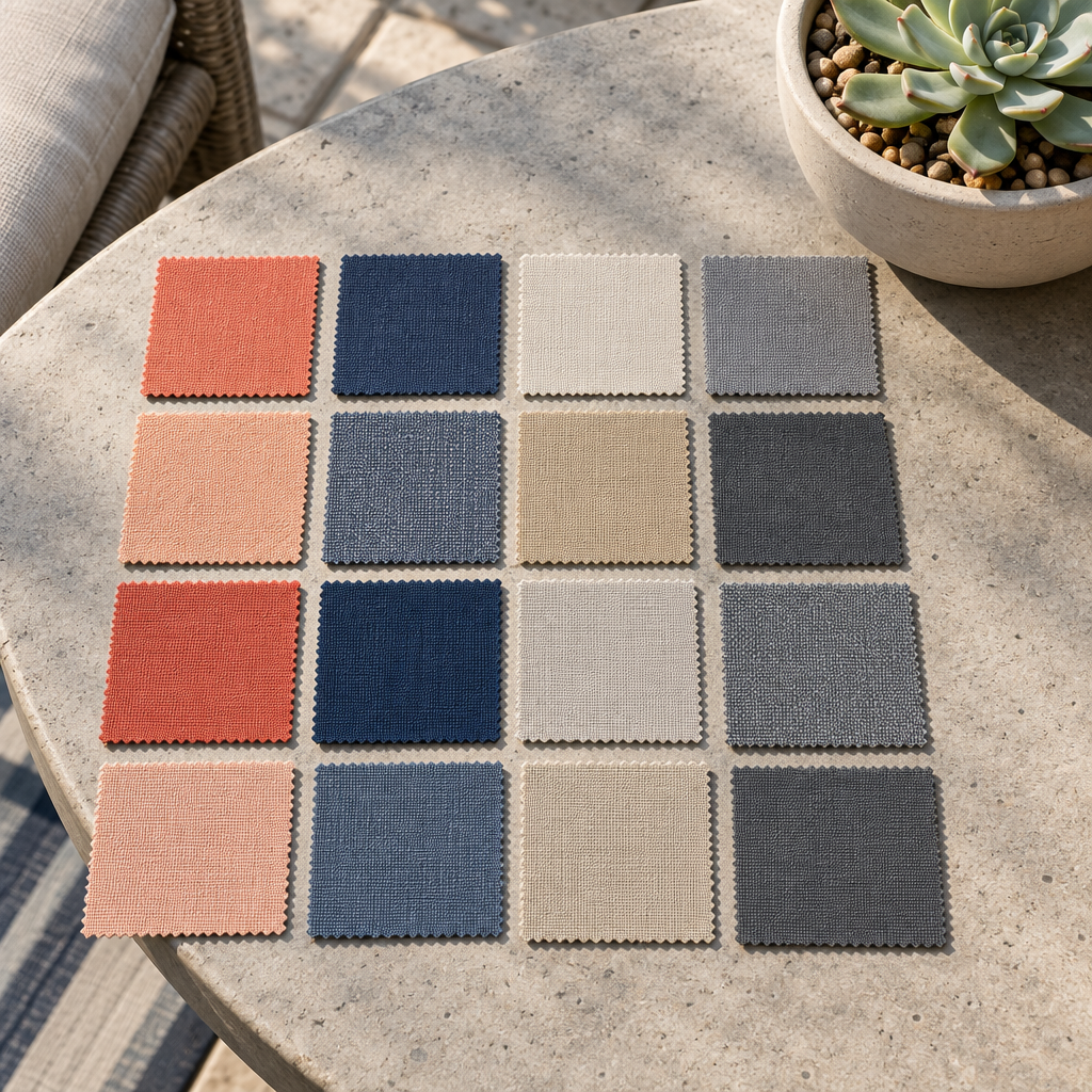 Outdoor fabric swatch grid for 20 x 24 cushions