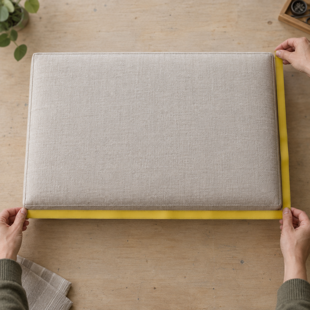 Tape measures laid along a 20 x 24 cushion