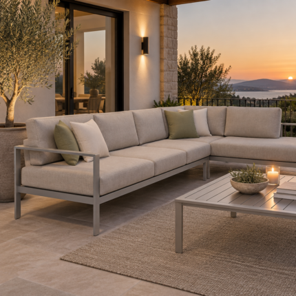 Outdoor sofa with new custom seat and back cushions