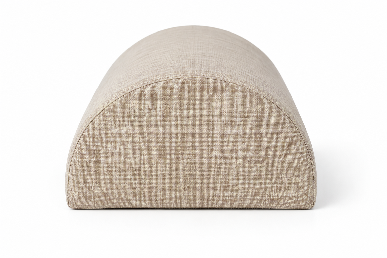 Half-round knee bolster end view showing the flat base and domed D-shape top