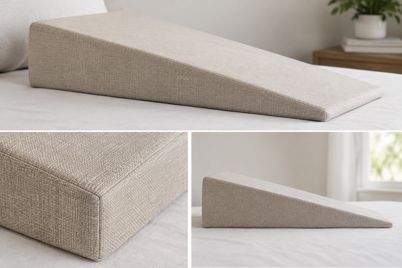 Close-up of the flush knife-edge seam on a wedge bolster cover