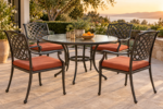 Square outdoor cushions - patio dining chairs fitted with firm square terracotta seat cushions