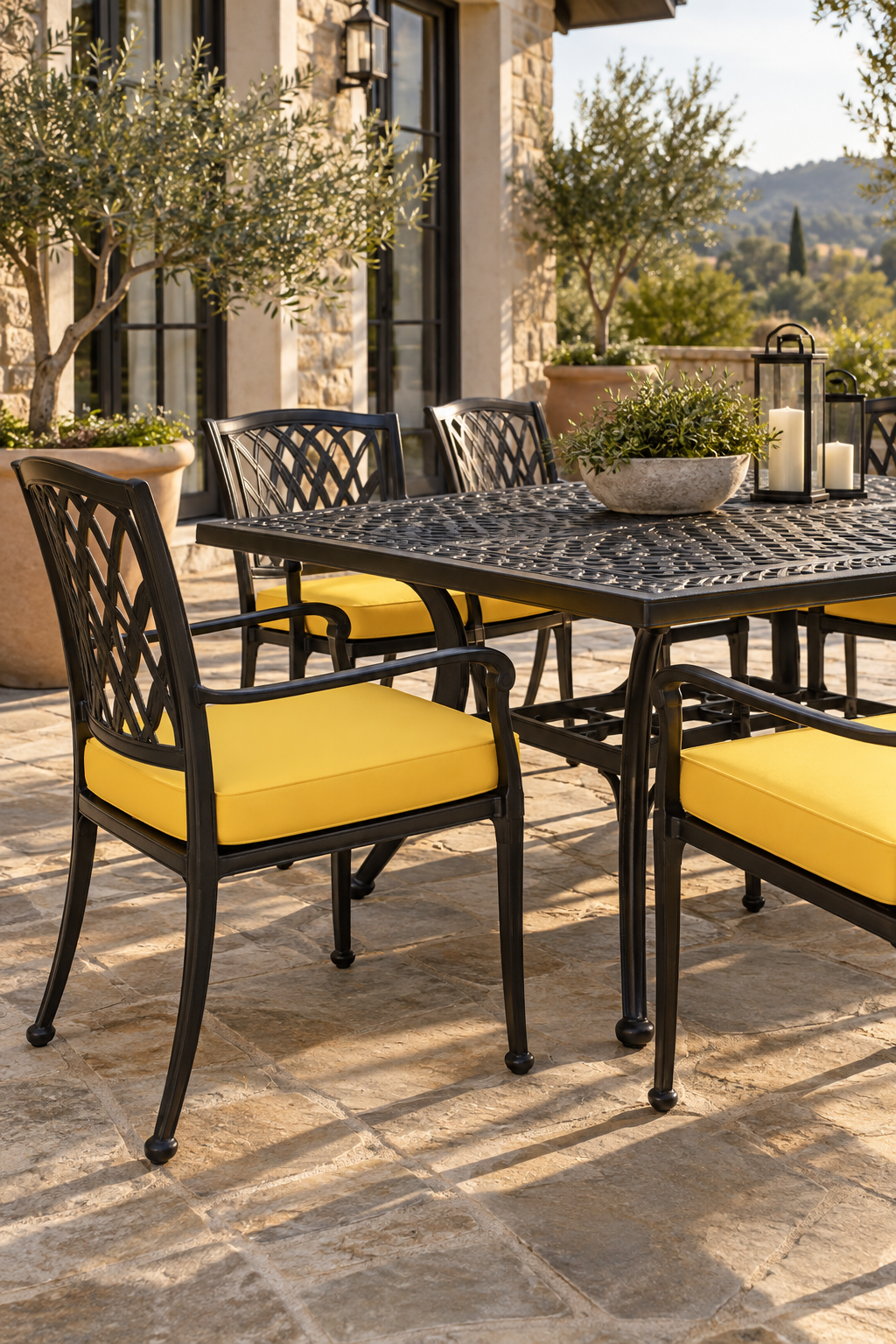 Patio chair seat and frame where a replacement cushion needs pet-resistant fabric