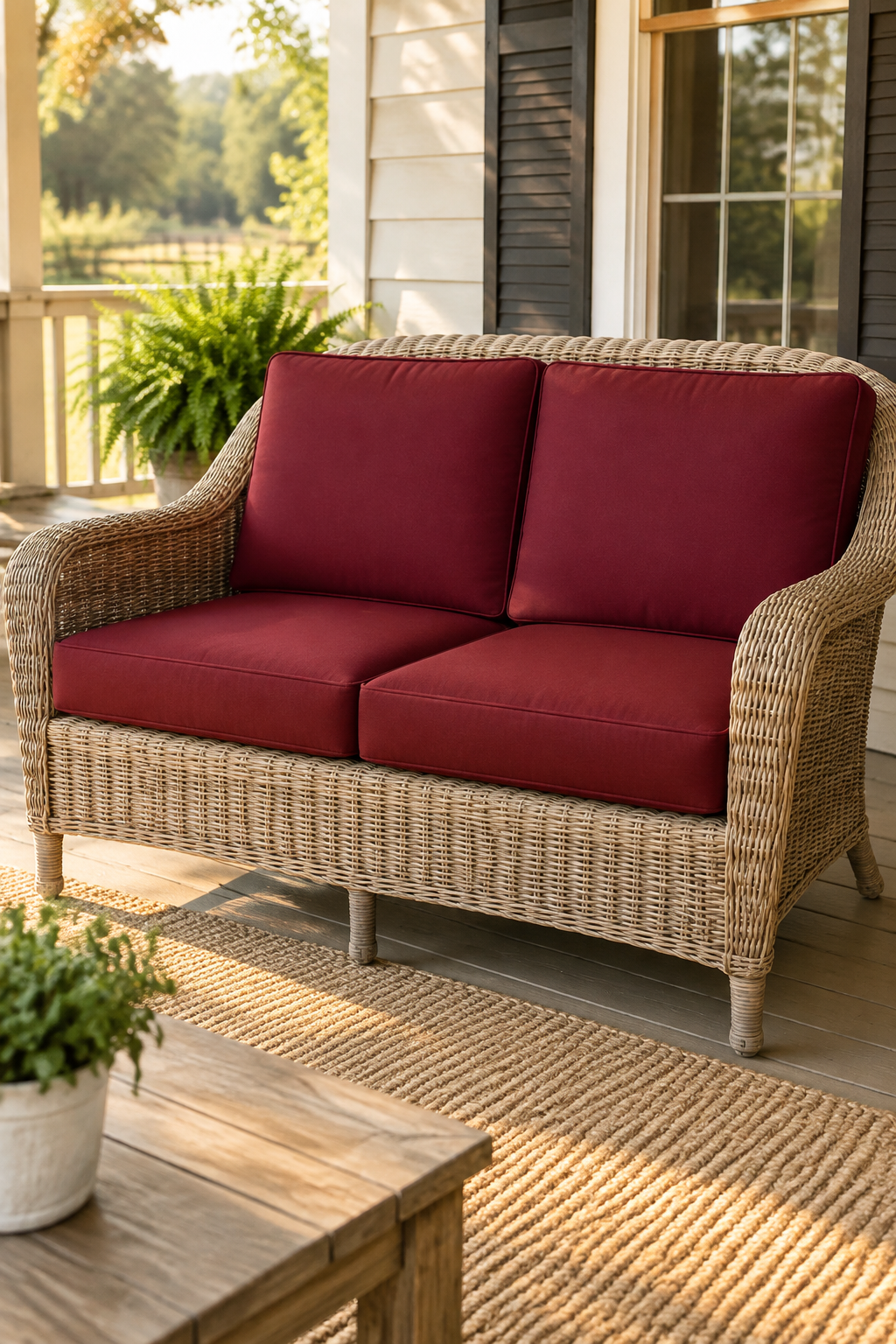 Checking the seat frame and label position on a second-hand patio chair before buying