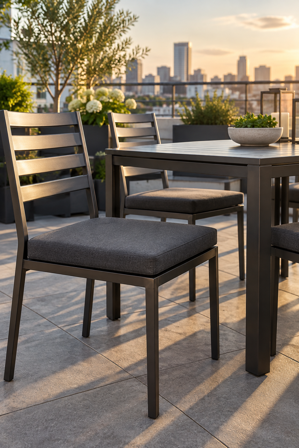 Outdoor replacement cushions in fade-resistant fabrics for square seats